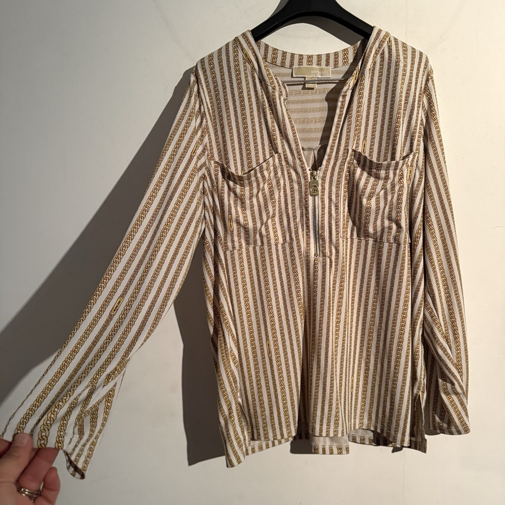 Michael‎ MICHAEL KORS CHAIN LOGO TOP Size XL Equestrian Old Money Bone Gold